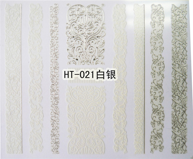 HT021white silver nail sticker