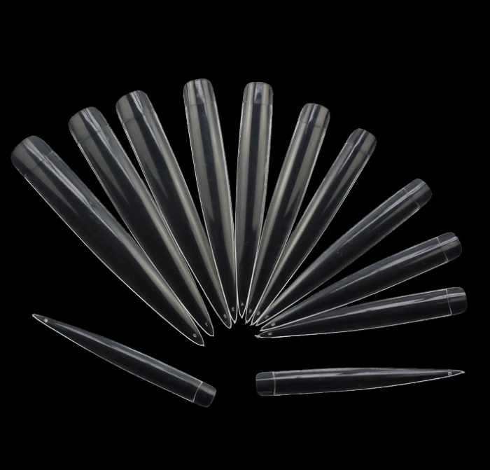 BY-NT-07 Extra Long Clear Stiletto Excellent Quality French Nail Tips 12Pcs