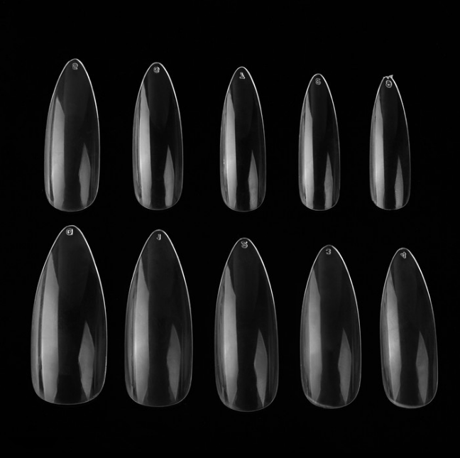 BY-NT-59 BIN 500PCS ABS Artificial Transparent Long Pointed False Full Cover Nail Tips