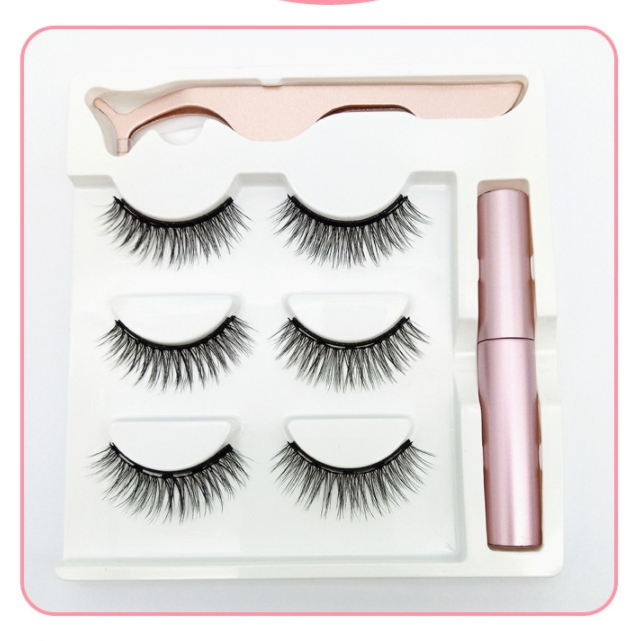 Three pairs of magnetic eyeliner false eyelashes with tweezers